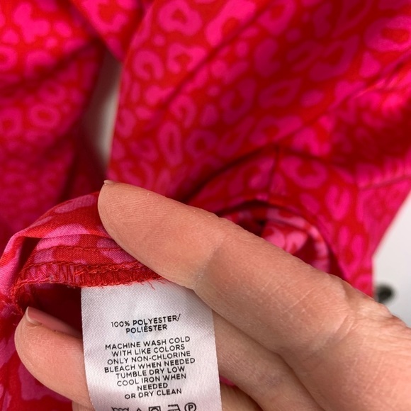 Ann Taylor SMALL leopard Print Blouse Pink Red V Neck Long Sleeve - Picture 7 of 7